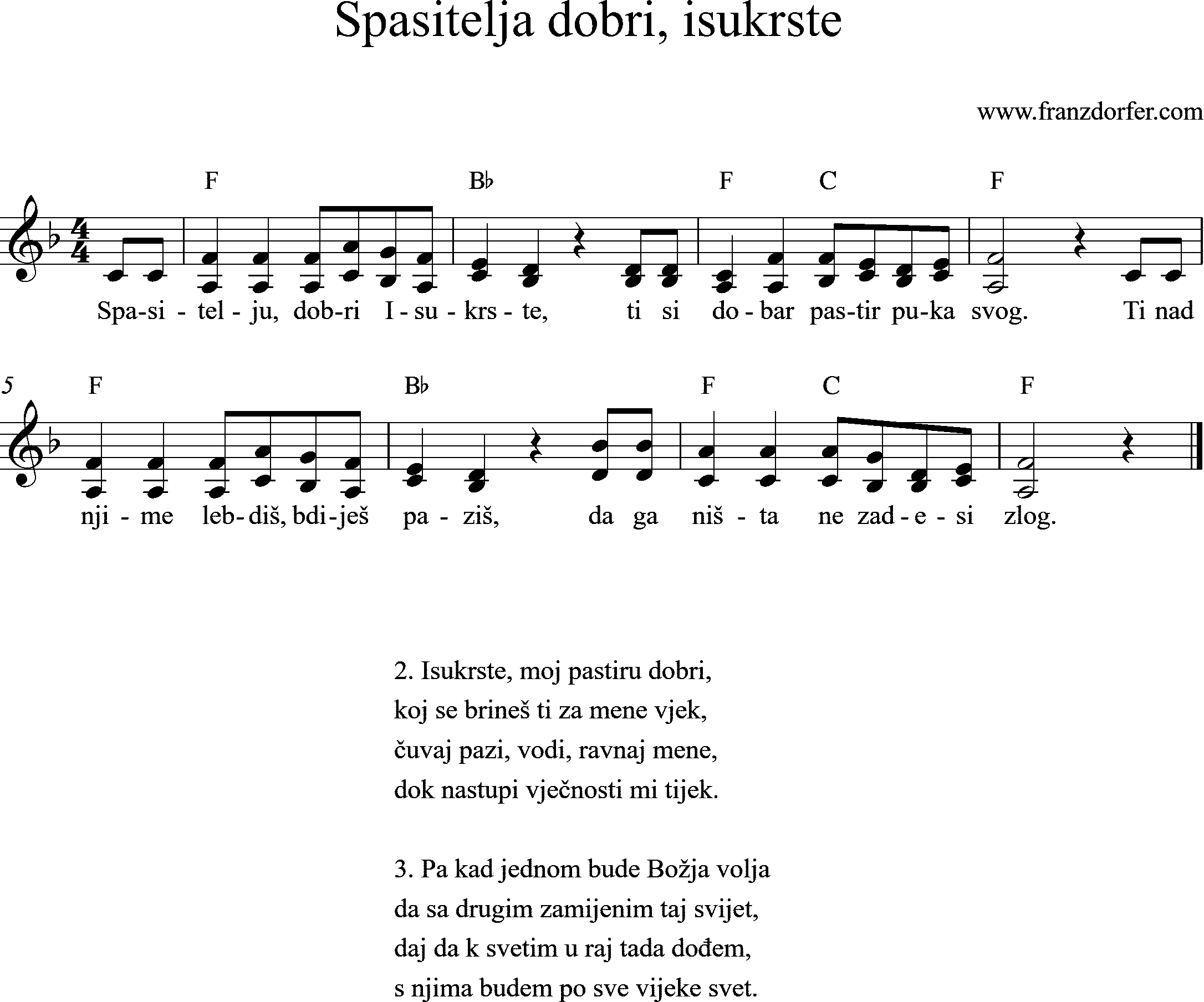 sheetmusic, Spasitelja dobri isukrste